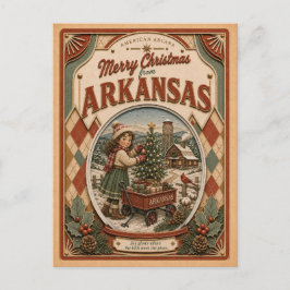 Cartão Postal De Festividades Feliz Natal do Arkansas Globo de Neve Antigo
