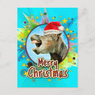 Cartão Postal De Festividades Feliz Natal do cavalo risonho