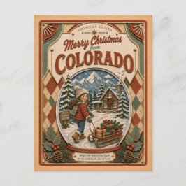 Cartão Postal De Festividades Feliz Natal do Colorado Vintage Snow Globe