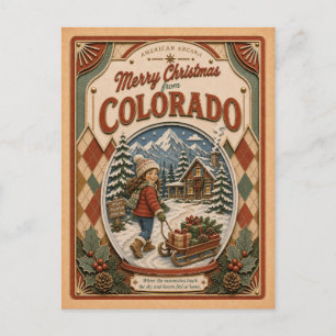 Cartão Postal De Festividades Feliz Natal do Colorado Vintage Snow Globe