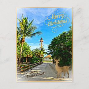 Cartão Postal De Festividades Feliz Natal do Farol FL da Ilha Sanibel