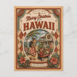 Cartão Postal De Festividades Feliz Natal do Havaí Globo de Neve Antigo