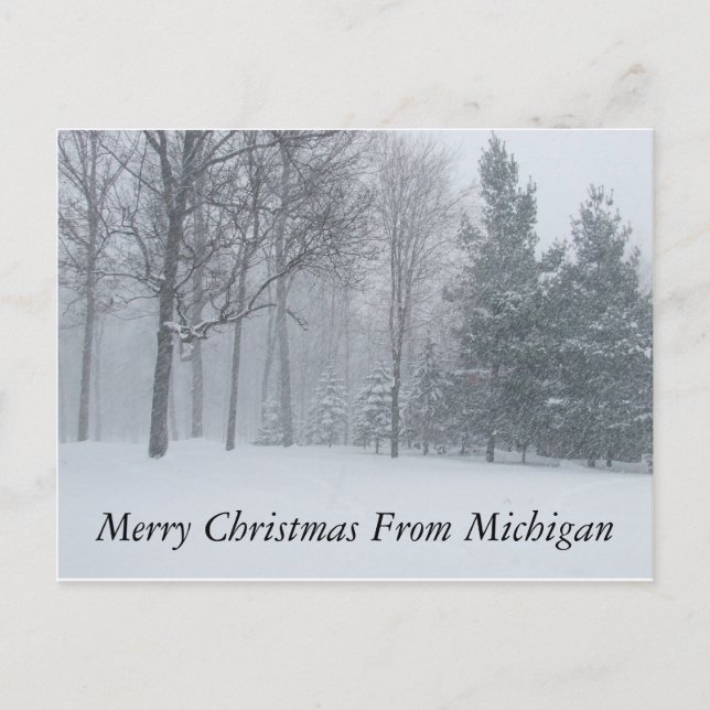 Cartão Postal De Festividades Feliz Natal do Michigan Winter Snow Postca (Frente)