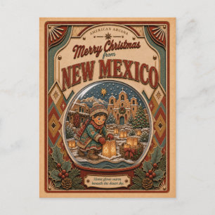 Cartão Postal De Festividades Feliz Natal do Novo México Globo de Neve Antigo