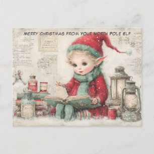 Cartão Postal De Festividades Feliz Natal do Seu Elfo do Polo Norte Fofo