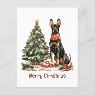 Cartão Postal De Festividades Feliz Natal Dobermann Dogs