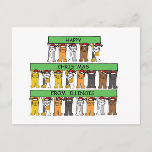 Cartão Postal De Festividades Feliz Natal dos Gatos de Cartoon de Illinois