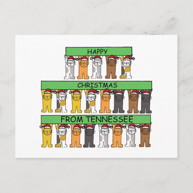 Cartão Postal De Festividades Feliz Natal dos Gatos de Cartoon do Tennessee (Frente)