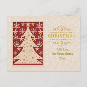 Cartão Postal De Festividades Feliz Natal e Ano Novo em Ouro & Floco de Neve