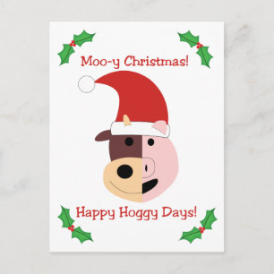 Cartão Postal De Festividades Feliz Natal e Feliz Dia dos Porcos!