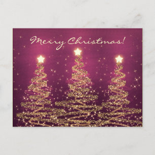 Cartão Postal De Festividades Feliz Natal Elegante Árvores Espumantes Rosa
