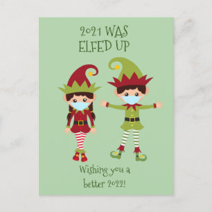 Cartão Postal De Festividades Feliz Natal Elfed Up Máscara Divertida 2021