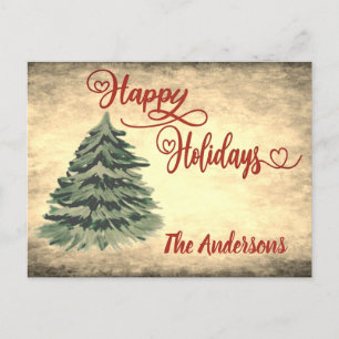 Cartão Postal De Festividades Feliz Natal em caligrafia vermelha vintage  