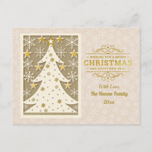 Cartão Postal De Festividades Feliz Natal em ouro & Feliz Ano Novo & Floco de ne