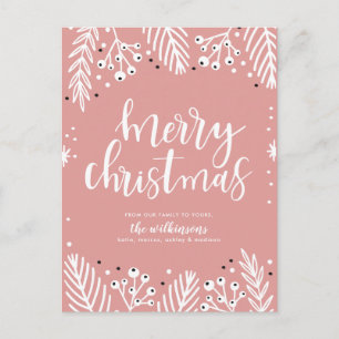 Cartão Postal De Festividades Feliz Natal em Rosa