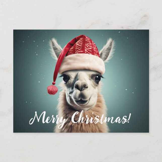 Cartão Postal De Festividades Feliz Natal Engraçado, Cute Lllama Alpaca Santa Ha (Frente)