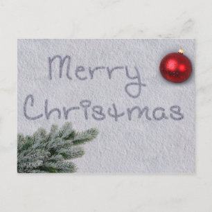 Cartão Postal De Festividades Feliz Natal escrito na neve