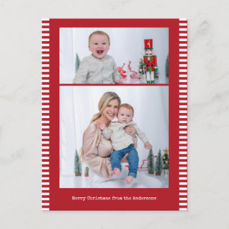 Cartão Postal De Festividades Feliz Natal Faixa Multi-Foto Vermelha