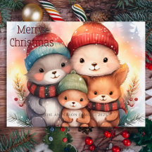 Feliz Natal Família de Animais da Floresta Adoráve