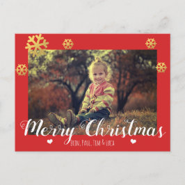 Cartão Postal De Festividades Feliz Natal Faux Flocos de Neve Dourados