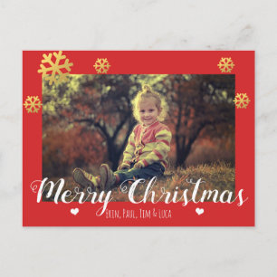 Cartão Postal De Festividades Feliz Natal Faux Flocos de Neve Dourados