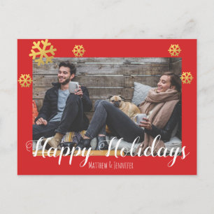 Cartão Postal De Festividades Feliz Natal Faux Flocos de Neve Dourados