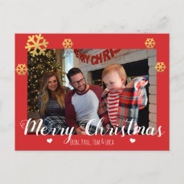 Cartão Postal De Festividades Feliz Natal Faux Flocos de Neve Dourados