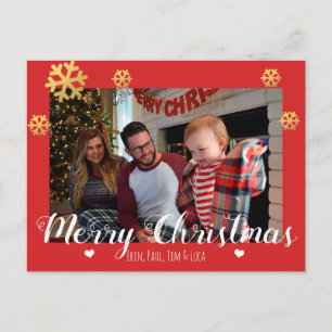 Cartão Postal De Festividades Feliz Natal Faux Flocos de Neve Dourados