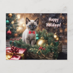 Cartão Postal De Festividades Feliz Natal Feliz Gato de Gatinho Gato