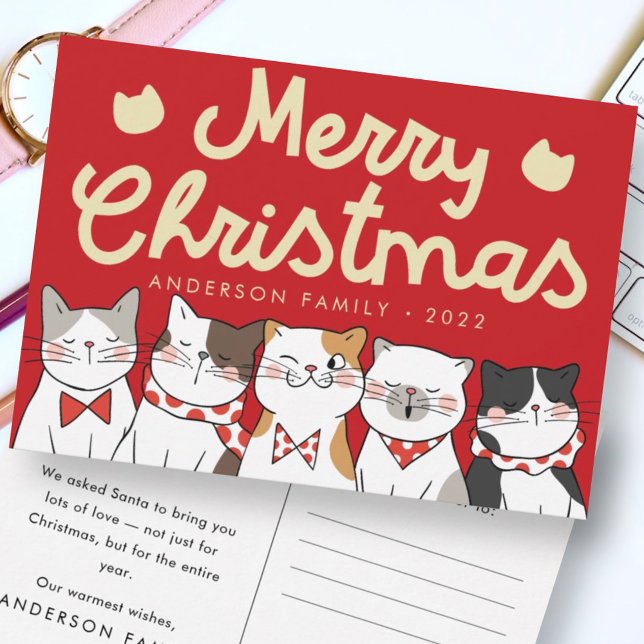 Cartão Postal De Festividades Feliz Natal Feliz Gatos Bonitos Carrinhos (Criador carregado)