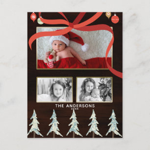 Cartão Postal De Festividades Feliz Natal Feriado em Madeira e Pinheiros 4