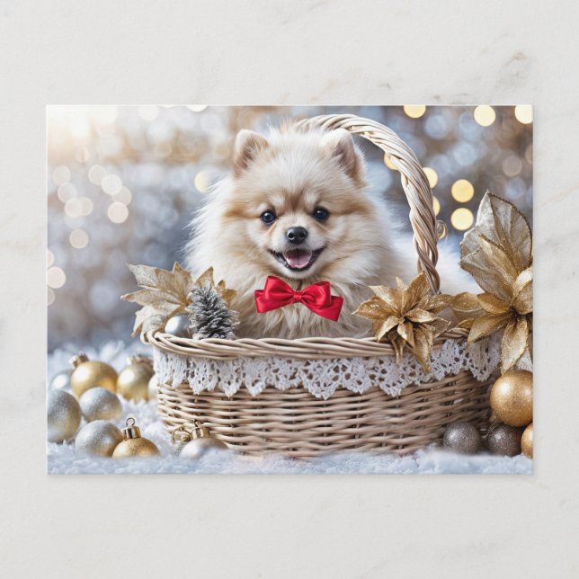 Cartão Postal De Festividades Feliz Natal Feriado Pomeraniano Puppy (Frente)