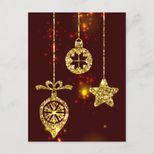 Cartão Postal De Festividades Feliz Natal Feriado Vermelho Glitter Espumante