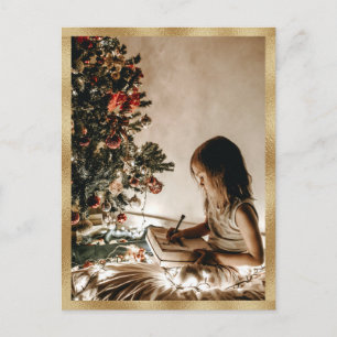 Cartão Postal De Festividades Feliz Natal Férias Personalizado Foto Dourado 