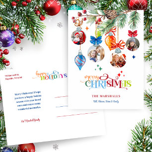 Cartão Postal De Festividades Feliz Natal Festivo Pinheiro & Enfeites 4 Fotos