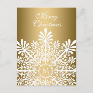 Cartão Postal De Festividades Feliz Natal - Floco de Neve Branco e Dourado