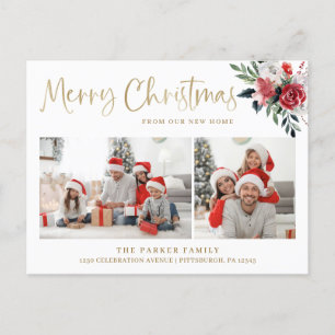 Cartão Postal De Festividades Feliz Natal Floral Change of Address Photo