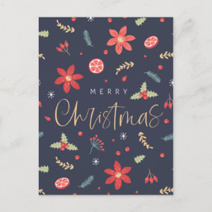 Cartão Postal De Festividades Feliz Natal Floral Divertido