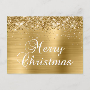 Cartão Postal De Festividades Feliz Natal Folha de Ouros
