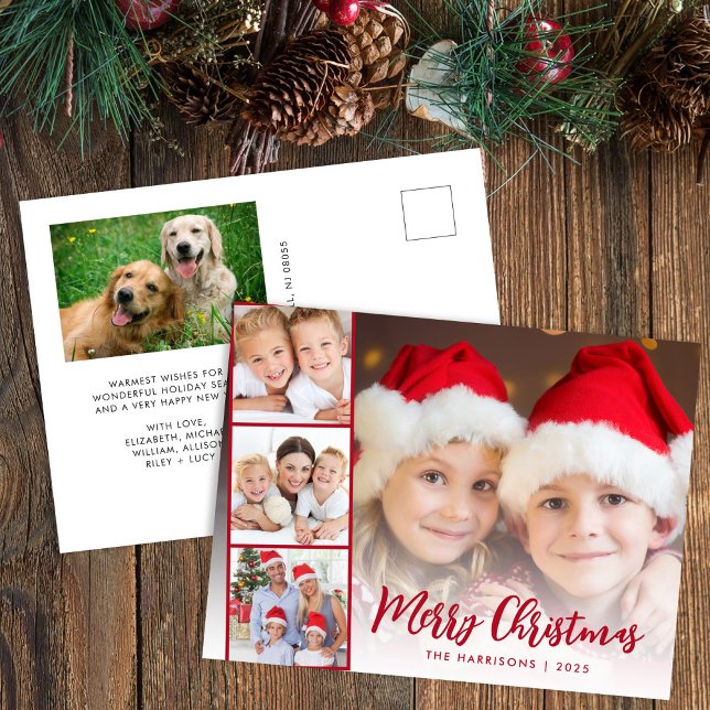 Cartão Postal De Festividades Feliz Natal - Foto do Script Vermelho (Share the love and warmth of the holiday season with this personalized photo Christmas postcard)