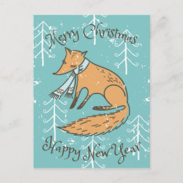 Cartão Postal De Festividades Feliz Natal Fox Cozy