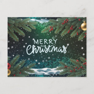 Cartão Postal De Festividades Feliz Natal Frutas, Galhos e Enfeites