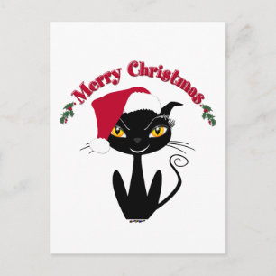 Cartão Postal De Festividades Feliz Natal Gato