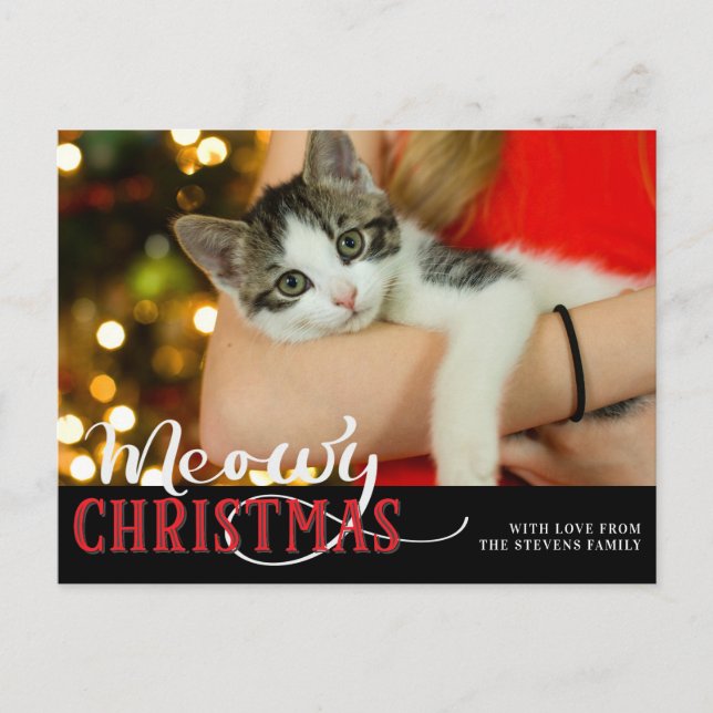 Cartão Postal De Festividades Feliz Natal Gato Adicione Sua Foto Personalizada (Frente)