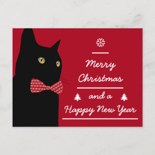 Cartão Postal De Festividades Feliz Natal Gato Negro