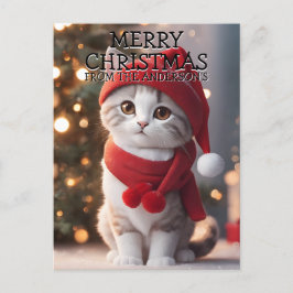 Cartão Postal De Festividades Feliz Natal Gato Personalizado
