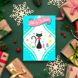 Cartão Postal De Festividades Feliz Natal Gato Siames Retro