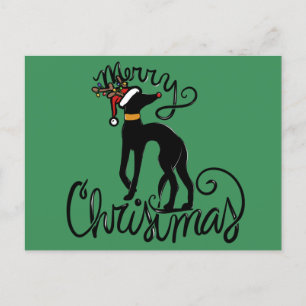 Cartão Postal De Festividades Feliz Natal Greyhound Reindeer