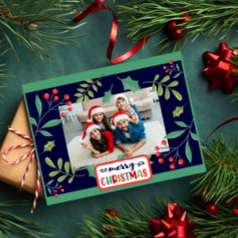 Cartão Postal De Festividades Feliz Natal Holly Berry (adicione suas fotos)