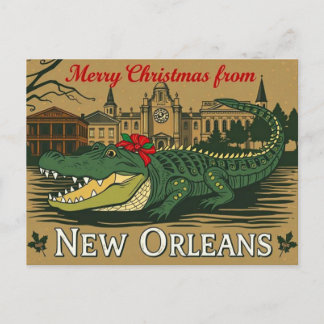 Cartão Postal De Festividades Feliz Natal Jacaré de Nova Orleans